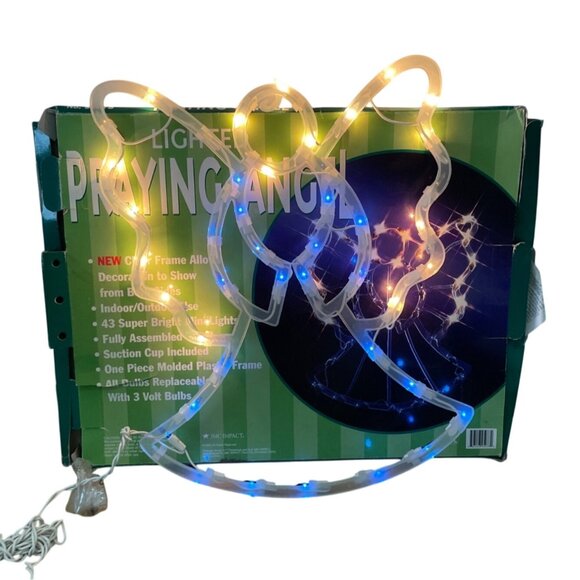 Vtg Praying Angel Lighted Decoration Gold and Blue Indoor Outdoor Use 43 Lights - Picture 1 of 6